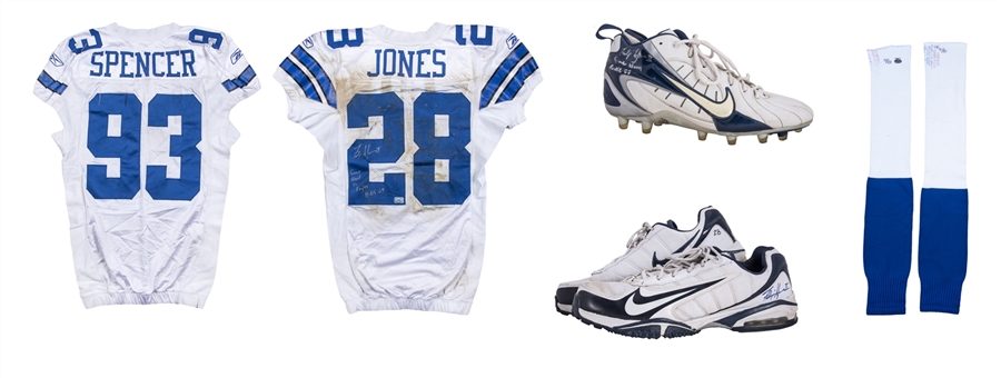 Lot of (5) Dallas Cowboys Game Used Items Including Jerseys, Cleats & Lineman Socks (Steiner)
